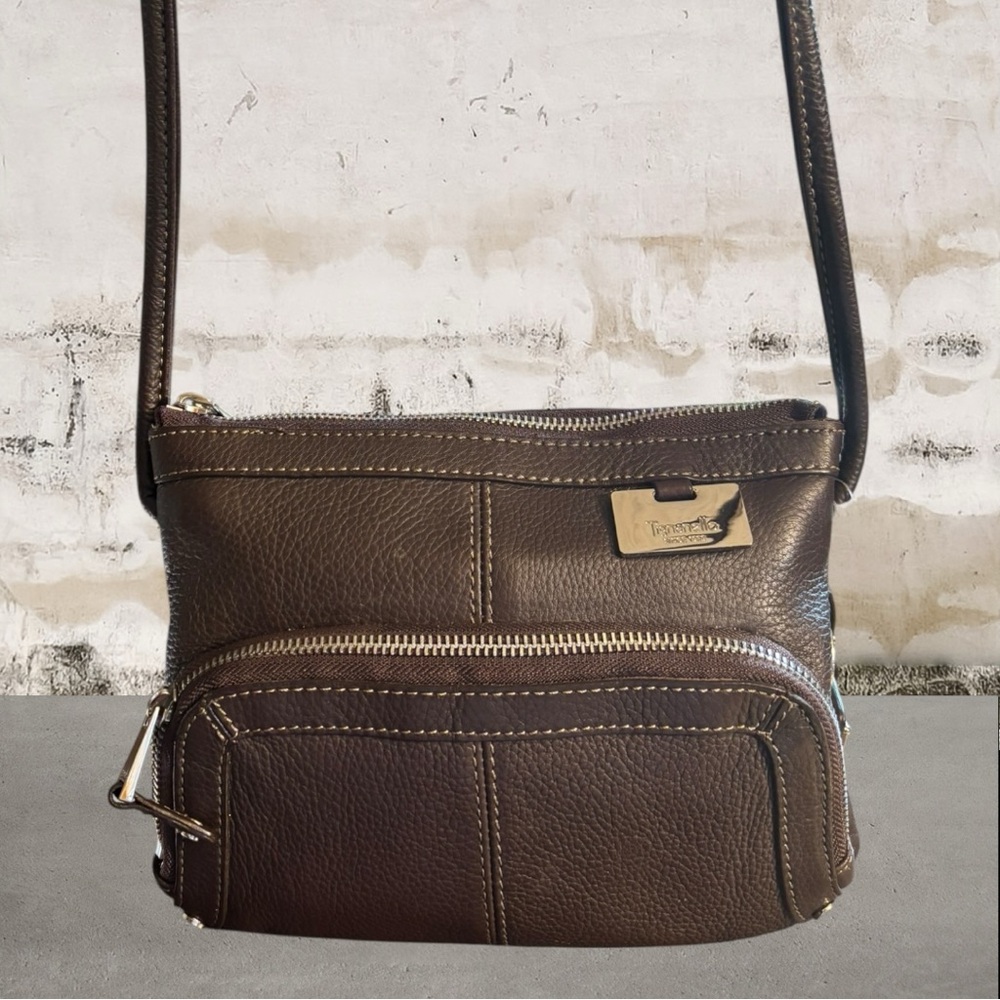 Tignanello NWT Pebbled Dark Brown Leather Crossbody Bag with Matching Keychain